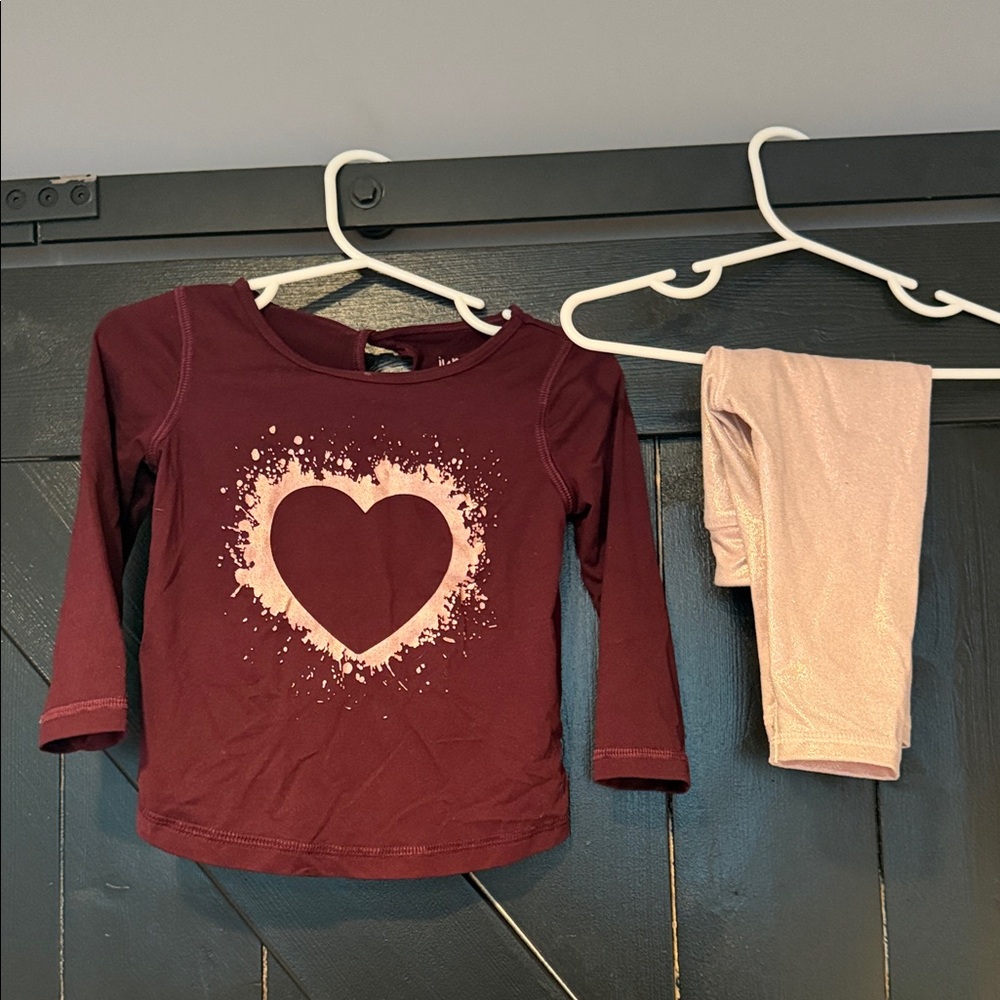 Heart Print Maroon Top and Pink Leggings Set